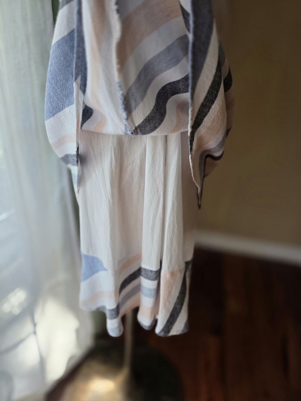 Striped Linen Blend Sleeveless Midi Dress Blue Pink White V-Neck Lined Size S - Picture 6 of 13
